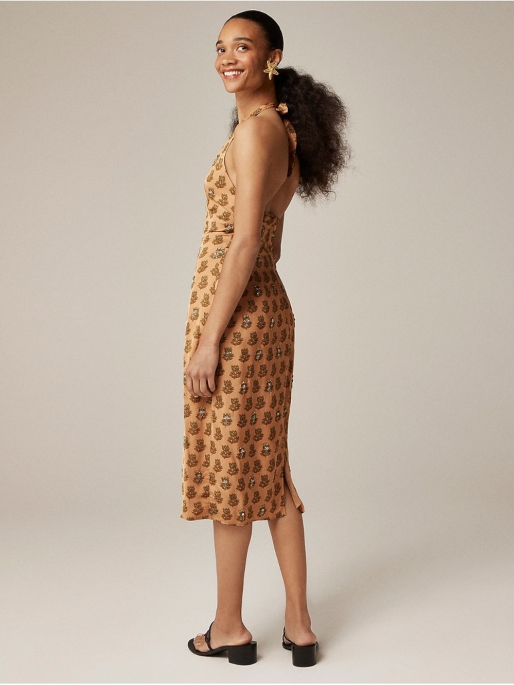 J. Crew Collection embellished halter midi dress in tonal tulip block print in 0 - Picture 3 of 6